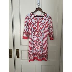 Barbara Gerwit Paisley Jersey Sheath Dress Womens Size Small Orange White NWT